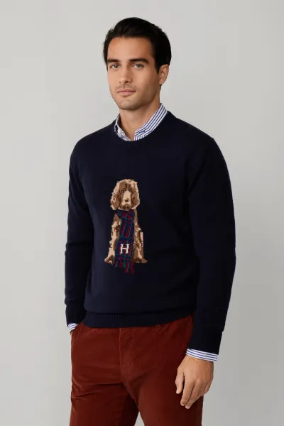 Sveter Hackett London Harry Knit Crew Midnight Blue