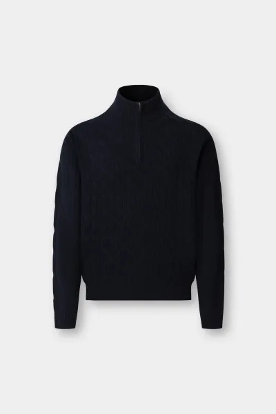 Sveter Hackett London Lambswool Cable Hzip Midnight Blue