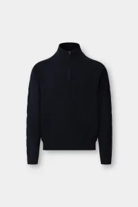 Sveter Hackett London Lambswool Cable Hzip Midnight Blue