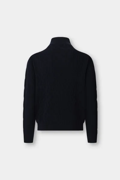 Sveter Hackett London Lambswool Cable Hzip Midnight Blue