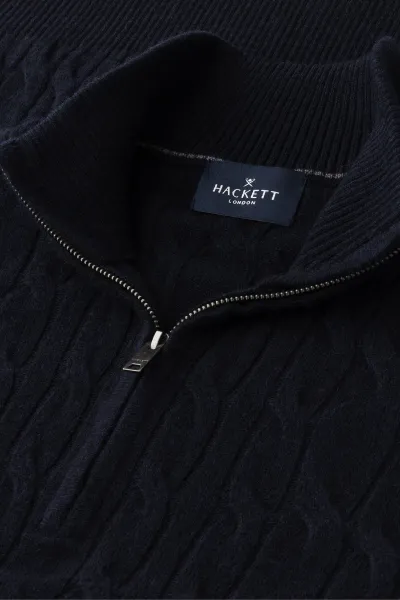 Sveter Hackett London Lambswool Cable Hzip Midnight Blue