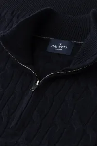 Sveter Hackett London Lambswool Cable Hzip Midnight Blue