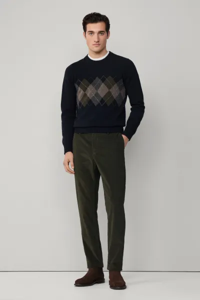 Sveter Hackett London Argyle Crew Neck Navy