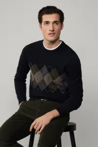 Sveter Hackett London Argyle Crew Neck Navy