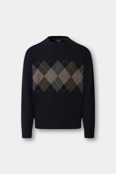 Sveter Hackett London Argyle Crew Neck Navy