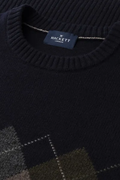 Sveter Hackett London Argyle Crew Neck Navy