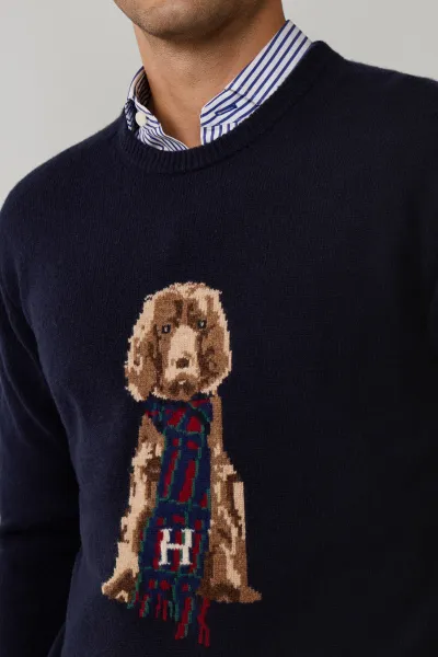 Sveter Hackett London Harry Knit Crew Midnight Blue