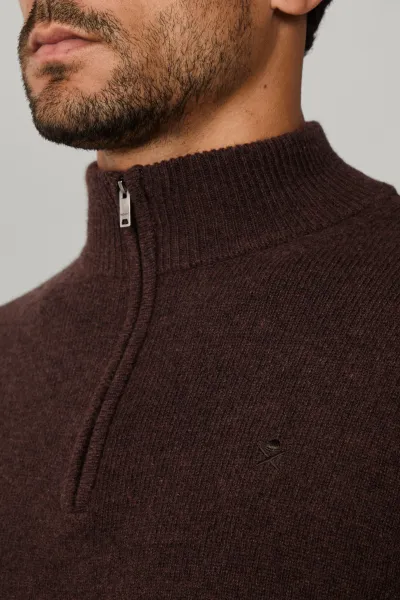 Sveter Hackett London Lambswool Hzip Dark Brown