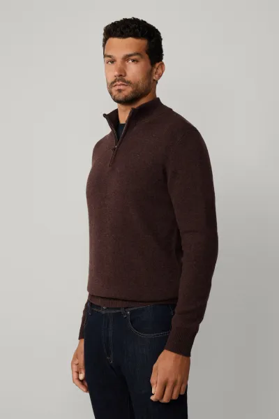 Sveter Hackett London Lambswool Hzip Dark Brown