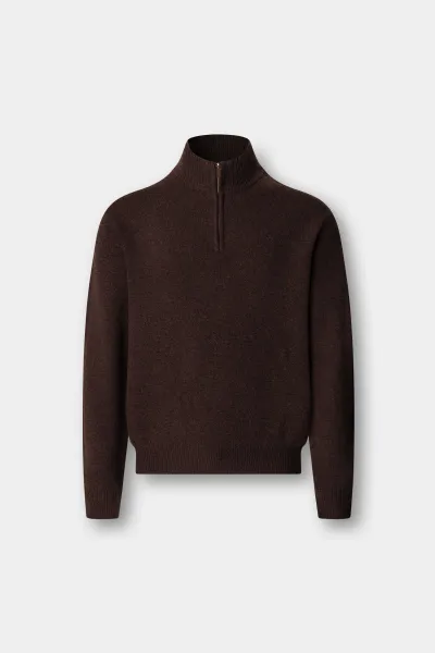 Sveter Hackett London Lambswool Hzip Dark Brown