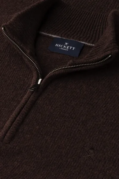 Sveter Hackett London Lambswool Hzip Dark Brown