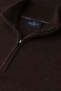 Sveter Hackett London Lambswool Hzip Dark Brown