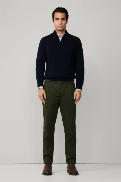Sveter Hackett London Lambswool Cable Hzip Midnight Blue