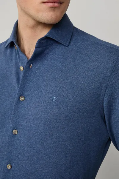 Košeľa Hackett London Melange Jersey Pique Eton Blue
