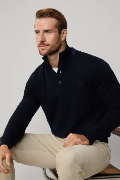 Sveter Hackett London Hbone Trim Hbutton Midnight Blue