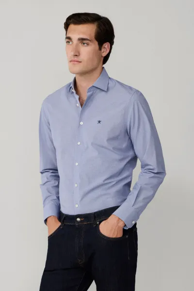 Košeľa Hackett London Mini Puppytooth Midnight Blue