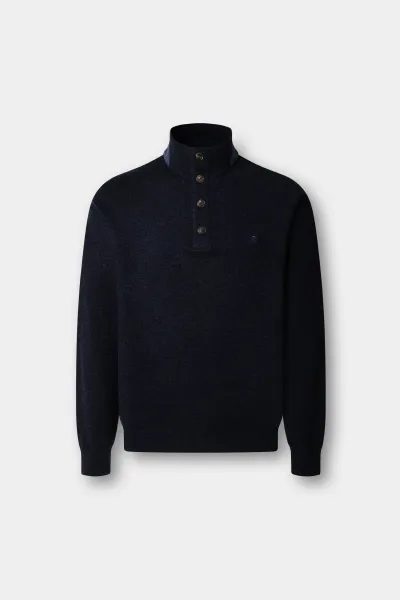 Sveter Hackett London Hbone Trim Hbutton Midnight Blue