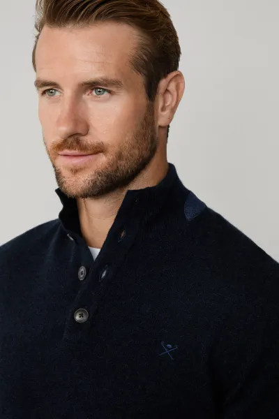 Sveter Hackett London Hbone Trim Hbutton Midnight Blue