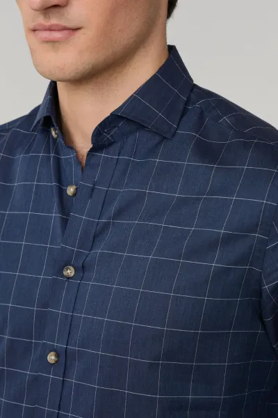Košeľa Hackett London Flannel Windowpane Eton Blue