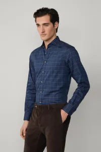 Košeľa Hackett London Flannel Windowpane Eton Blue