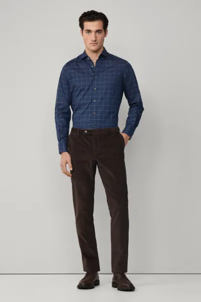 Košeľa Hackett London Flannel Windowpane Eton Blue