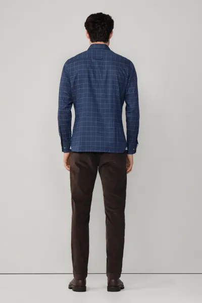 Košeľa Hackett London Flannel Windowpane Eton Blue
