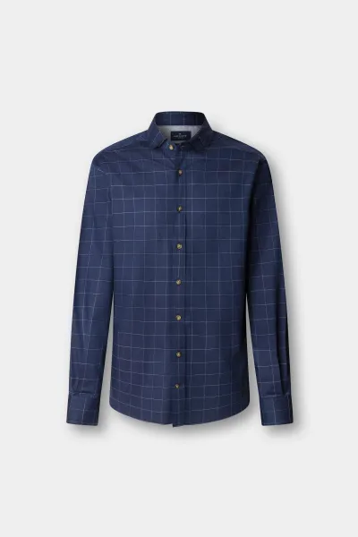 Košeľa Hackett London Flannel Windowpane Eton Blue
