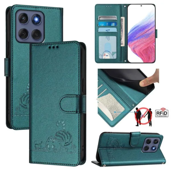 ART CAT Peňaženkový obal s remienkom pre Motorola Edge 60 / Edge 60 Fusion tmavozelený