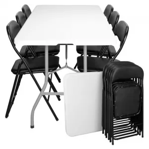 Rozkladací set FETA biely 180 cm + 6 stoličiek BASICO