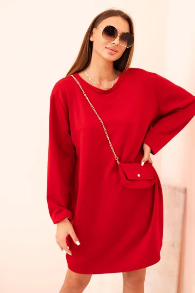 Legínovo Dámske viskózové šaty Plus Size s kabelkou na reťazi béžové Farba: Olivová, Veľkosť: UNI