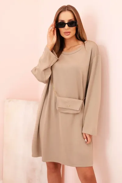 Legínovo Dámske viskózové šaty Plus Size s kabelkou na reťazi béžové Farba: Červená, Veľkosť: UNI