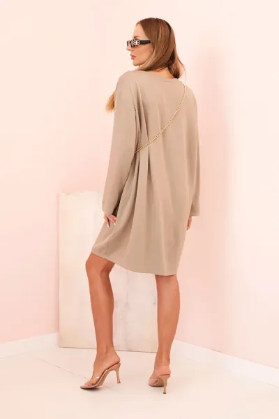 Legínovo Dámske viskózové šaty Plus Size s kabelkou na reťazi béžové Farba: Červená, Veľkosť: UNI