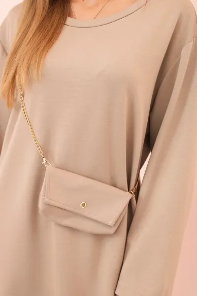 Legínovo Dámske viskózové šaty Plus Size s kabelkou na reťazi béžové Farba: Červená, Veľkosť: UNI