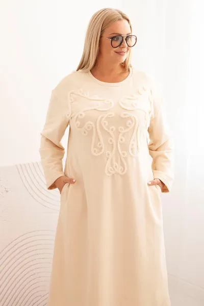 Legínovo Dámske plus size šaty s výšivkou bavlnené béžové Farba: Ružová, Veľkosť: UNI