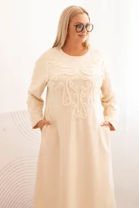 Legínovo Dámske plus size šaty s výšivkou bavlnené béžové Farba: Ružová, Veľkosť: UNI