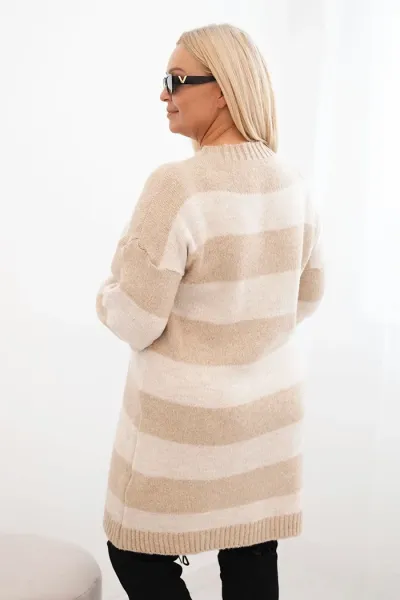 Legínovo Dámske pletené šaty Plus Size s pruhmi béžové Farba: Hnedá, Veľkosť: UNI