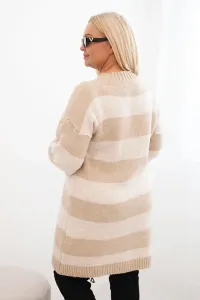 Legínovo Dámske pletené šaty Plus Size s pruhmi béžové Farba: Hnedá, Veľkosť: UNI