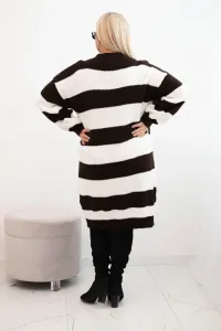 Legínovo Dámske pletené šaty Plus Size s pruhmi béžové Farba: Hnedá, Veľkosť: UNI