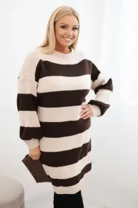 Legínovo Dámske pletené šaty Plus Size s pruhmi béžové Farba: Hnedá, Veľkosť: UNI
