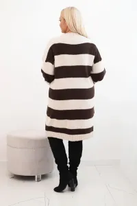 Legínovo Dámske pletené šaty Plus Size s pruhmi béžové Farba: Hnedá, Veľkosť: UNI
