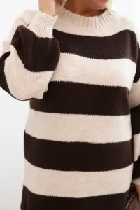 Legínovo Dámske pletené šaty Plus Size s pruhmi béžové Farba: Hnedá, Veľkosť: UNI