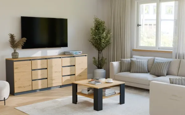 TP Living Konferenčný stolík Lawa Square 68 cm dub artisan/čierny