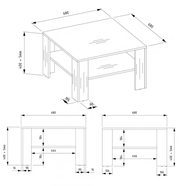 TP Living Konferenčný stolík Lawa Square 68 cm dub artisan/čierny