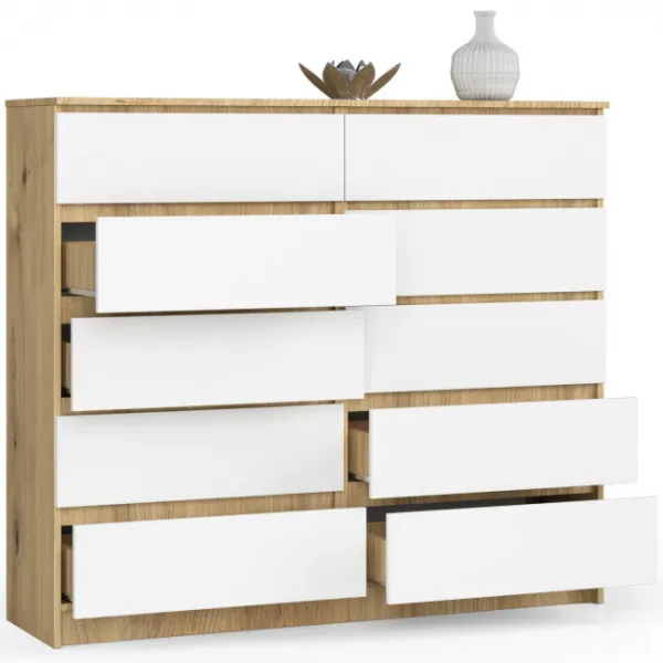 Ak furniture Komoda Kuba 140 cm 10 zásuviek dub artisan/biela
