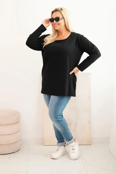 Legínovo Dámska blúzka Plus Size s lodičkovým výstrihom biela Farba: Čierna, Veľkosť: 2XL/3XL
