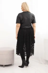 Legínovo Dámske plus size šaty s krátkym rukávom a čipkovým spodkom čierne Farba: Čierna, Veľkosť: UNI
