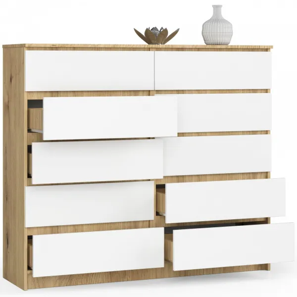 Ak furniture Komoda Kuba 140 cm 10 zásuviek dub artisan/biela