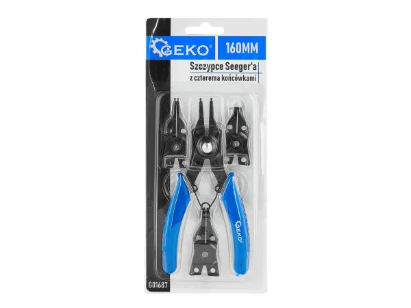 Geko Kliešte na poistné krúžky Seeger s vymeniteľnými hrotmi – 160 mm