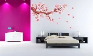 Nálepkanastenudointeriérurozkvitnutýkonársružovýmikvetmi50x100cm50x100cm