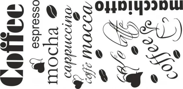 Nálepkanastenudokuchynesnázvamirôznychdruhovkávy100x200cm100x200cm